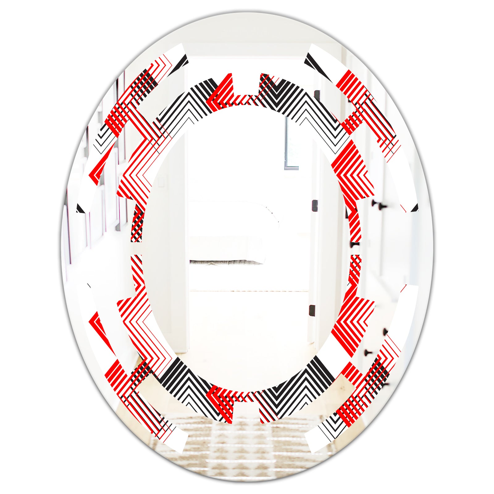 Retro Geometrical Abstract Minimal Pattern VIII - Modern Round or Oval Wall Mirror - Space