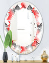 Retro Geometrical Abstract Minimal Pattern VIII - Modern Round or Oval Wall Mirror - Leaves