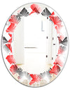 Retro Geometrical Abstract Minimal Pattern VIII - Modern Round or Oval Wall Mirror - Leaves
