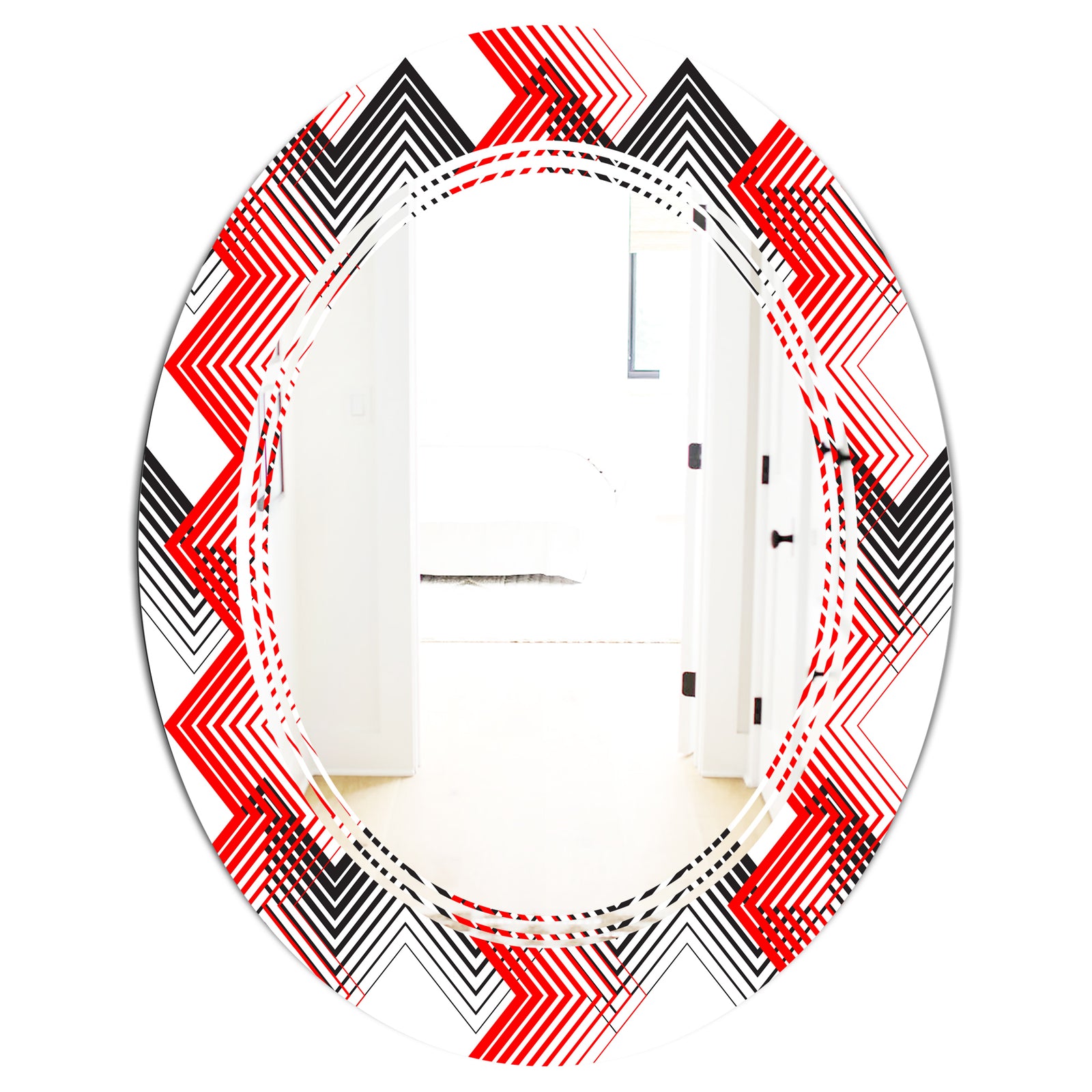 Retro Geometrical Abstract Minimal Pattern VIII - Modern Round or Oval Wall Mirror - Triple C