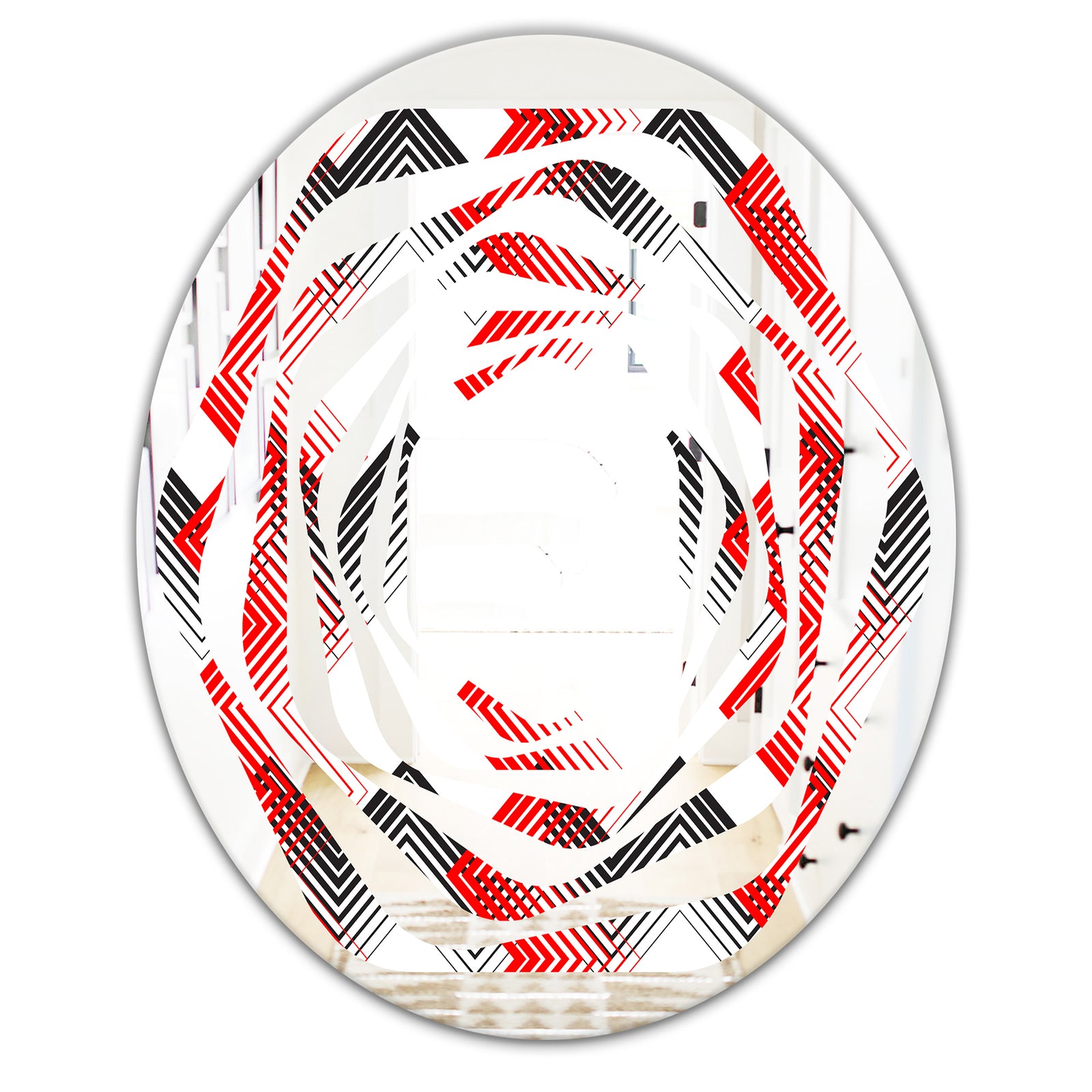 Retro Geometrical Abstract Minimal Pattern VIII - Modern Round or Oval Wall Mirror - Whirl