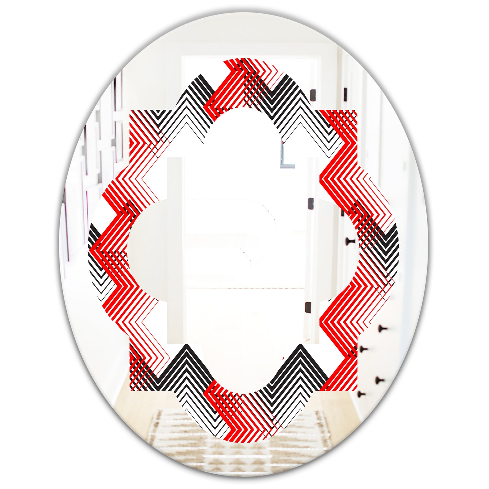 Retro Geometrical Abstract Minimal Pattern VIII - Modern Round or Oval Wall Mirror - Quatrefoil
