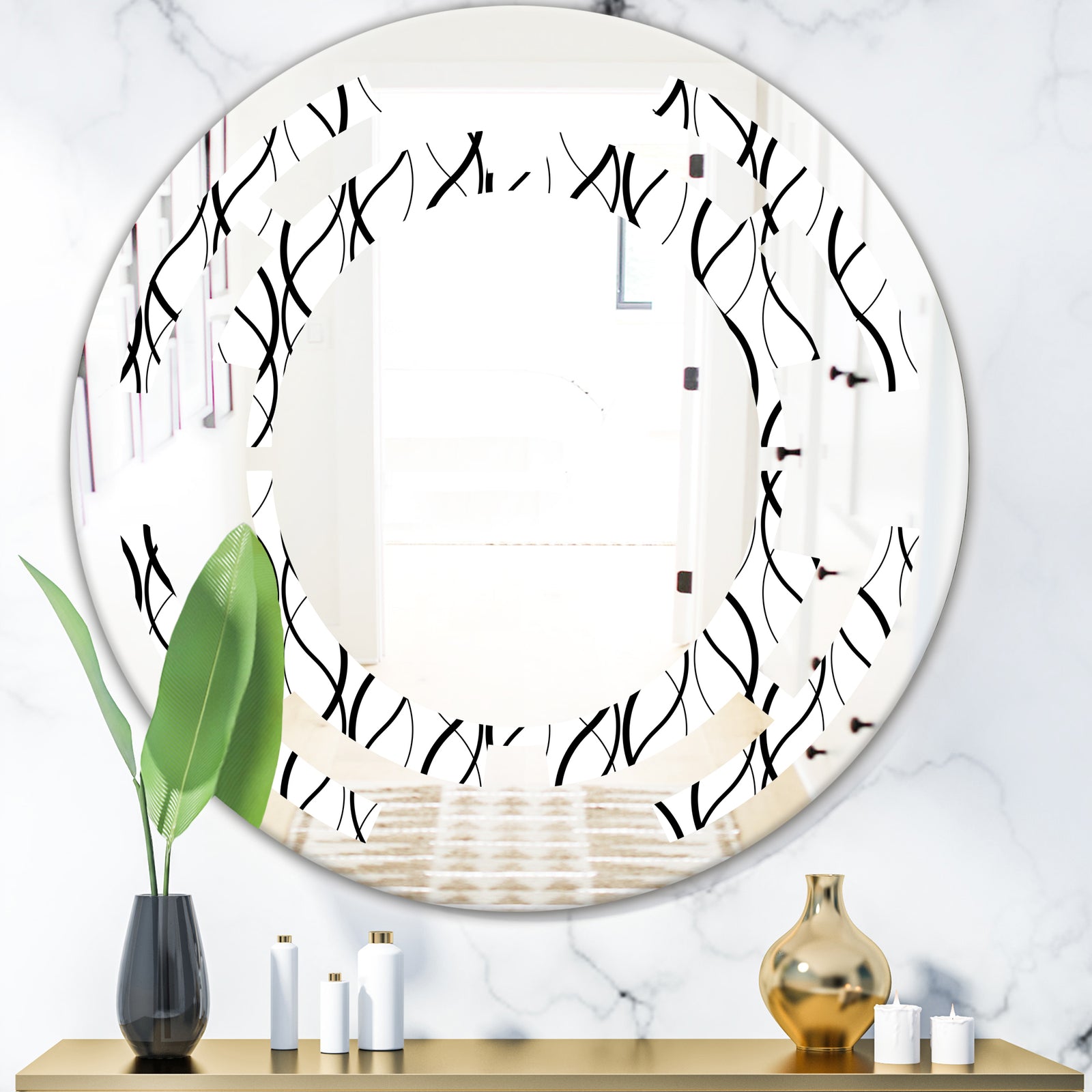 Retro Geometrical Abstract Minimal Pattern X - Modern Round or Oval Wall Mirror - Space