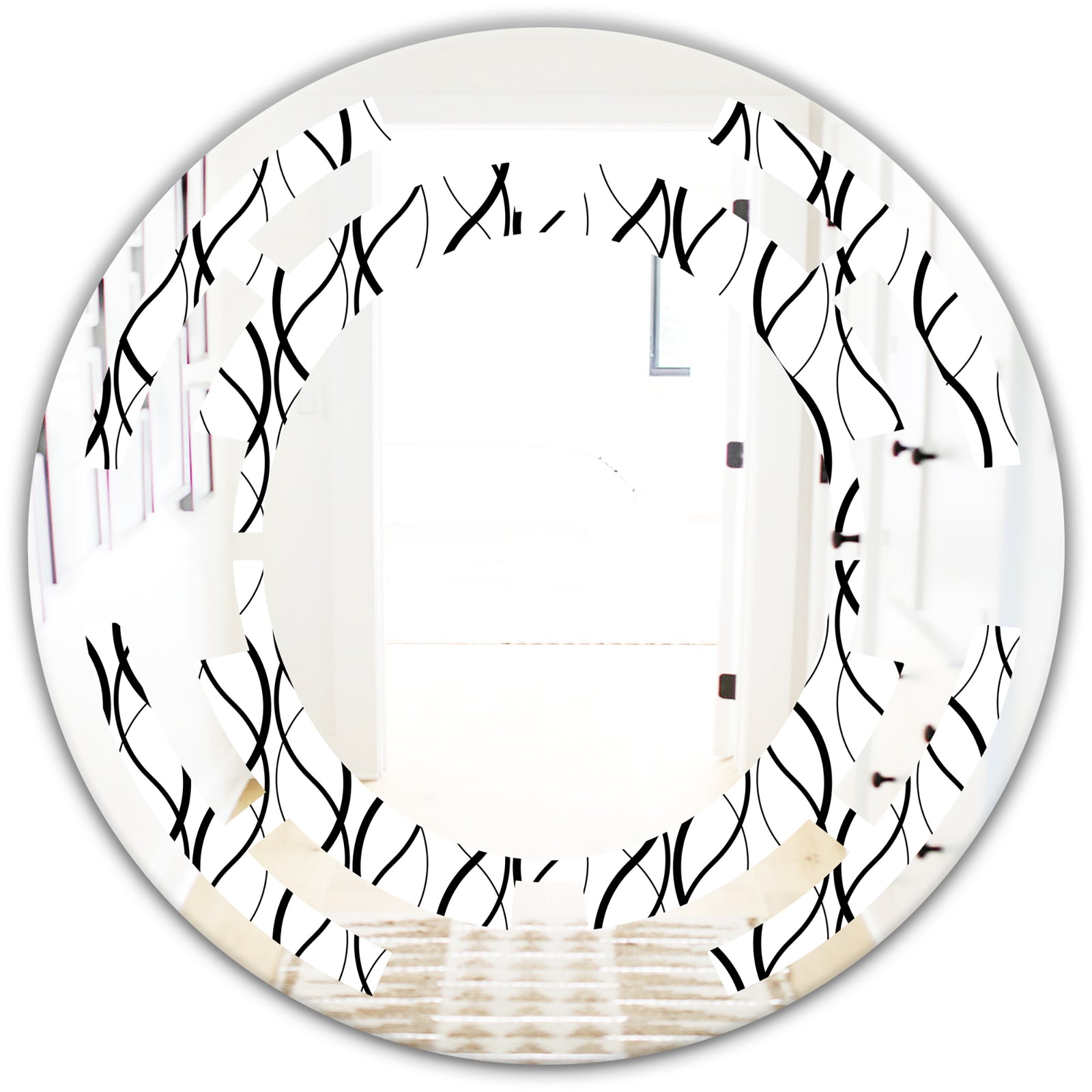 Retro Geometrical Abstract Minimal Pattern X - Modern Round or Oval Wall Mirror - Space