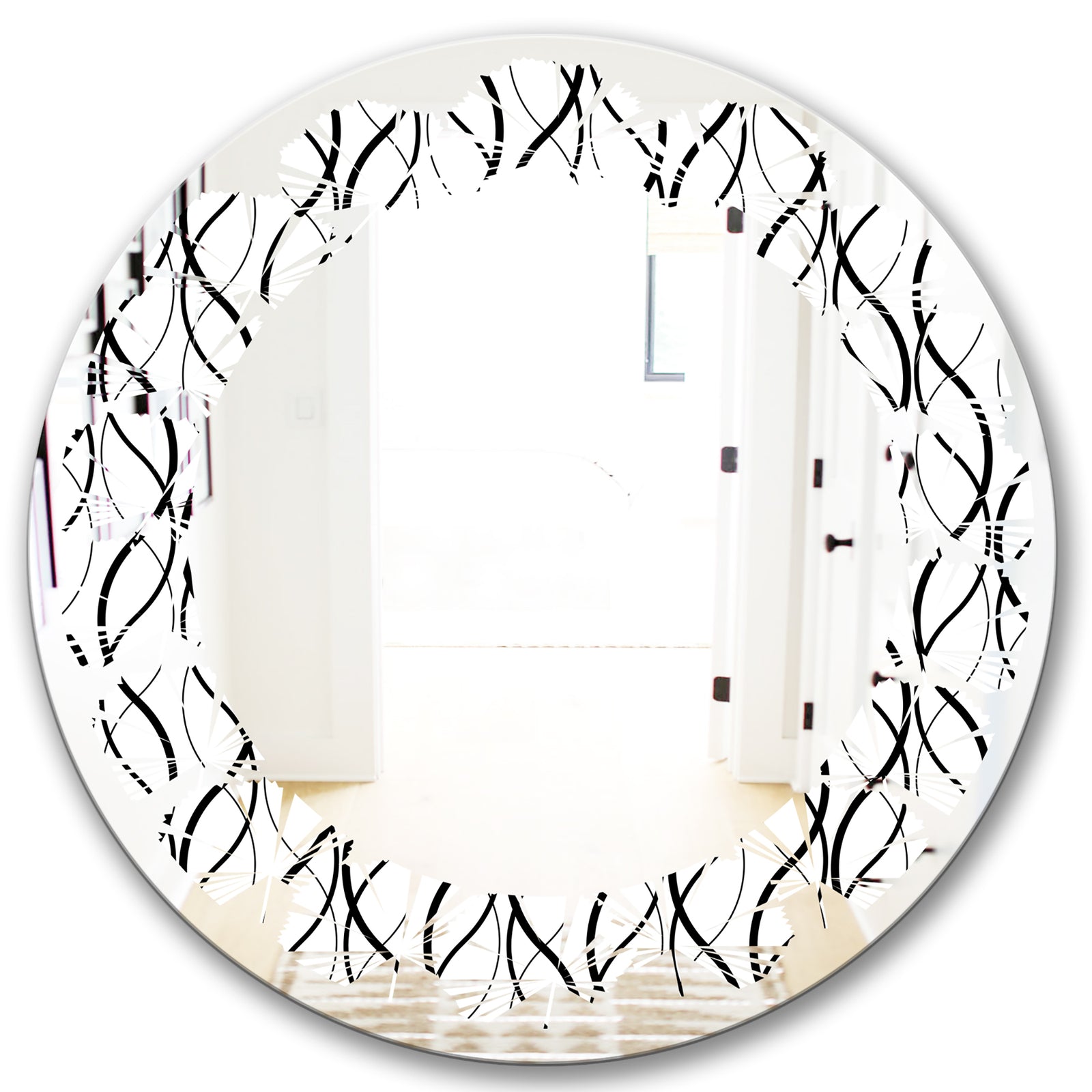 Retro Geometrical Abstract Minimal Pattern X - Modern Round or Oval Wall Mirror - Leaves