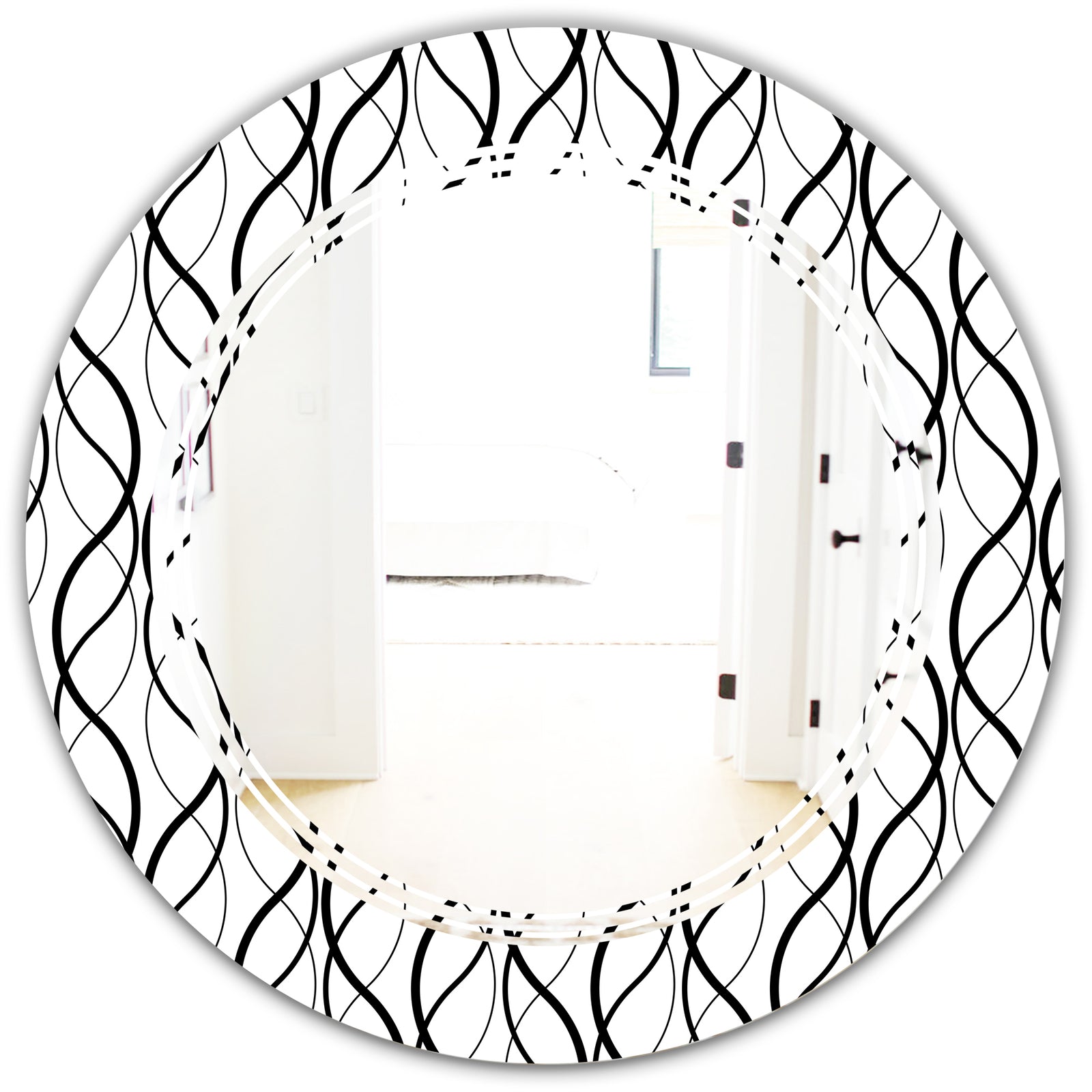 Retro Geometrical Abstract Minimal Pattern X - Modern Round or Oval Wall Mirror - Triple C