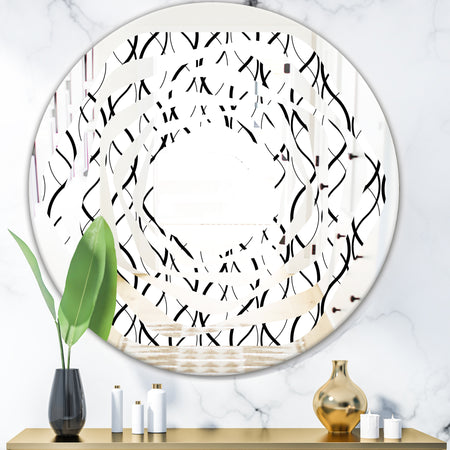 Retro Geometrical Abstract Minimal Pattern X - Modern Round or Oval Wall Mirror - Whirl