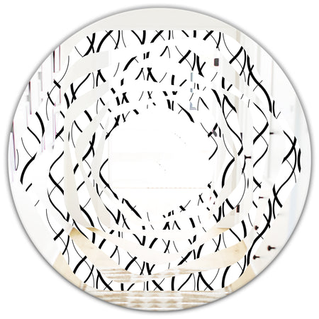 Retro Geometrical Abstract Minimal Pattern X - Modern Round or Oval Wall Mirror - Whirl