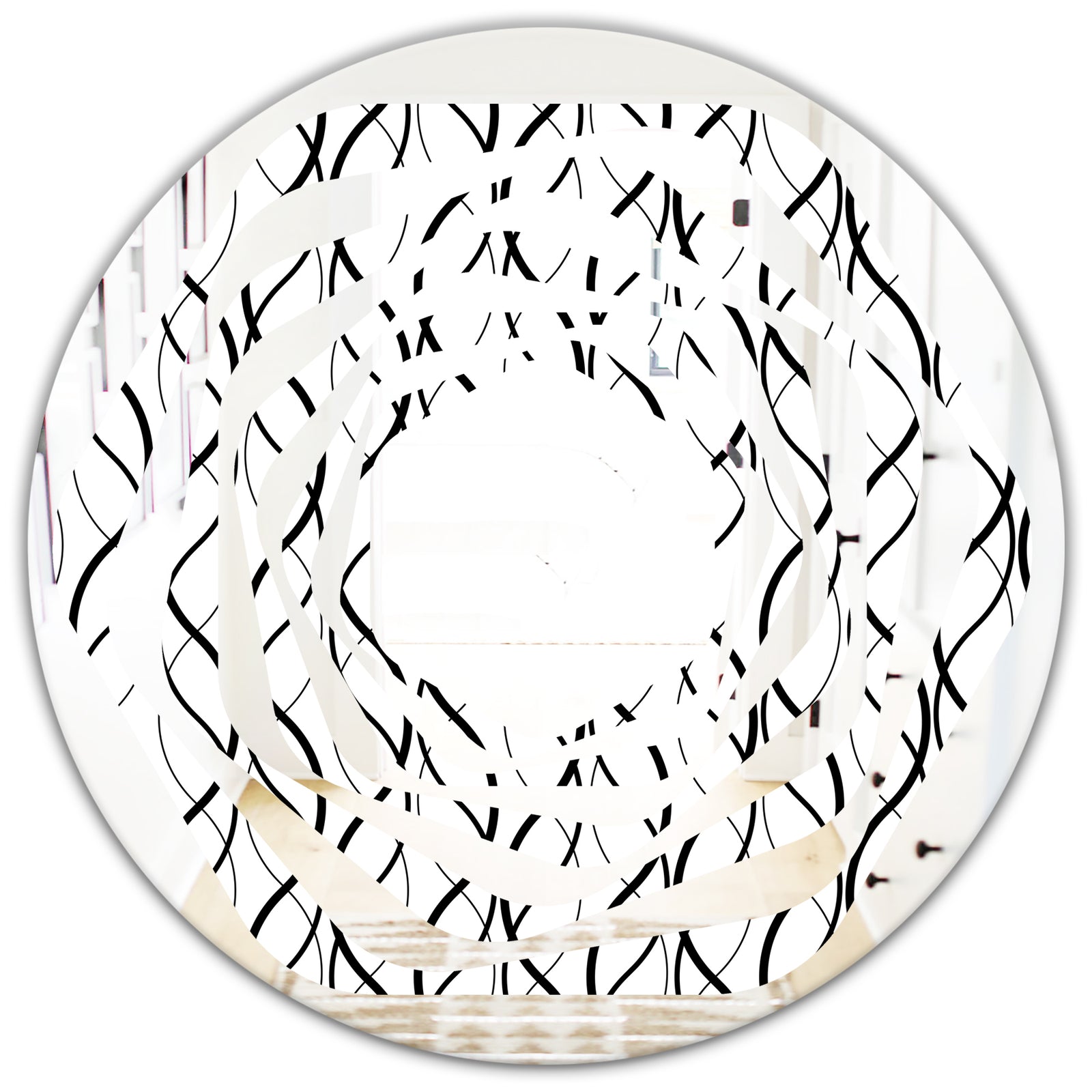 Retro Geometrical Abstract Minimal Pattern X - Modern Round or Oval Wall Mirror - Whirl