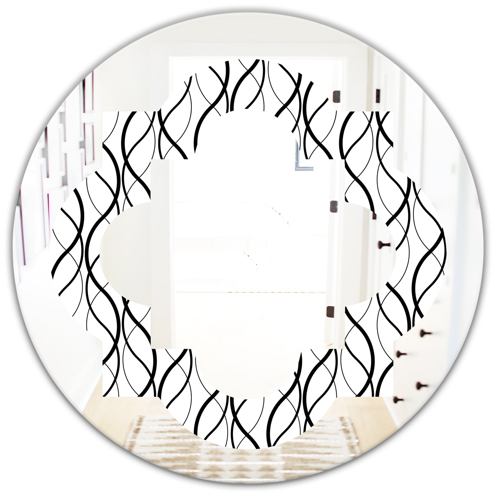 Retro Geometrical Abstract Minimal Pattern X - Modern Round or Oval Wall Mirror - Quatrefoil