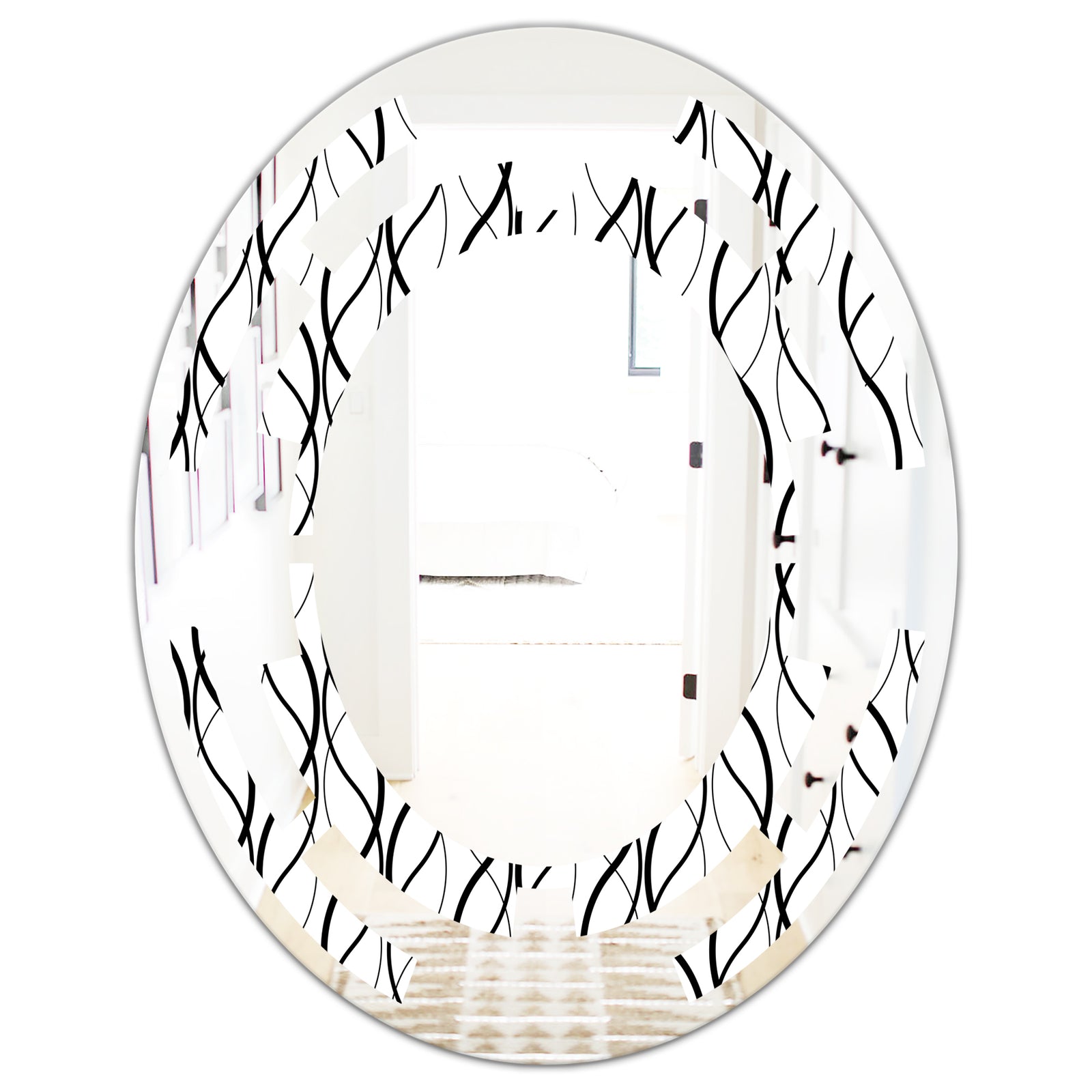 Retro Geometrical Abstract Minimal Pattern X - Modern Round or Oval Wall Mirror - Space