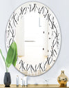 Retro Geometrical Abstract Minimal Pattern X - Modern Round or Oval Wall Mirror - Leaves
