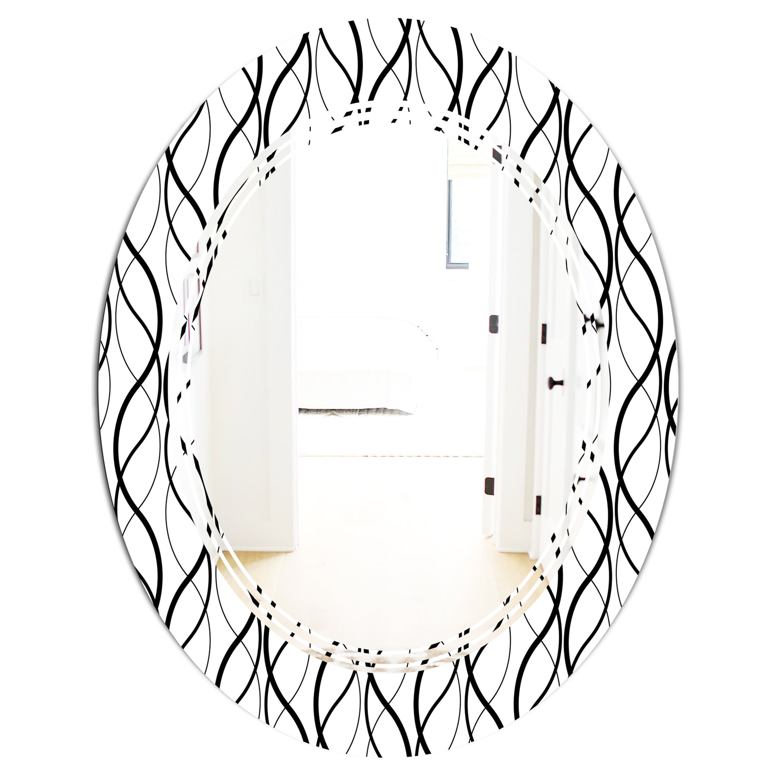 Retro Geometrical Abstract Minimal Pattern X - Modern Round or Oval Wall Mirror - Triple C