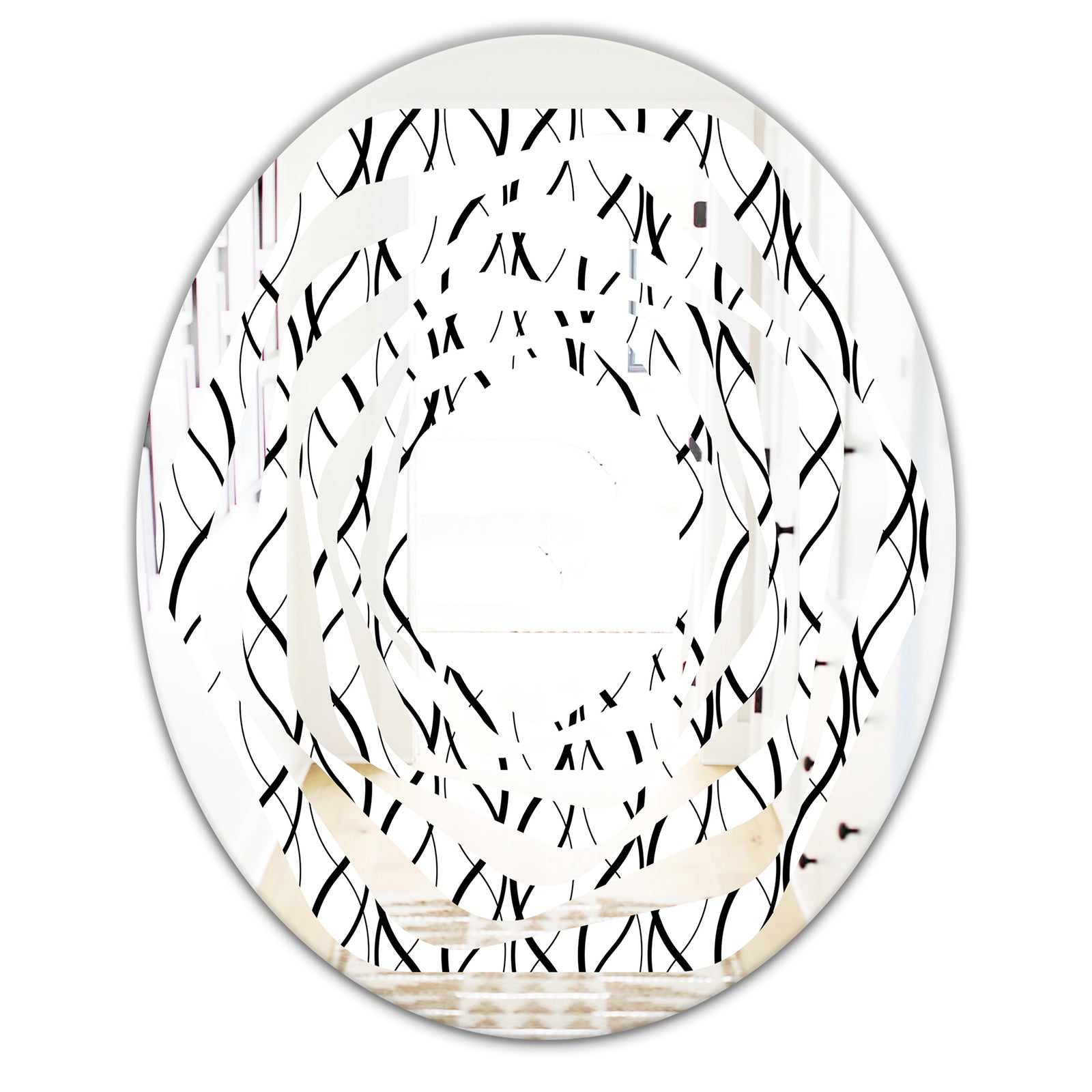 Retro Geometrical Abstract Minimal Pattern X - Modern Round or Oval Wall Mirror - Whirl