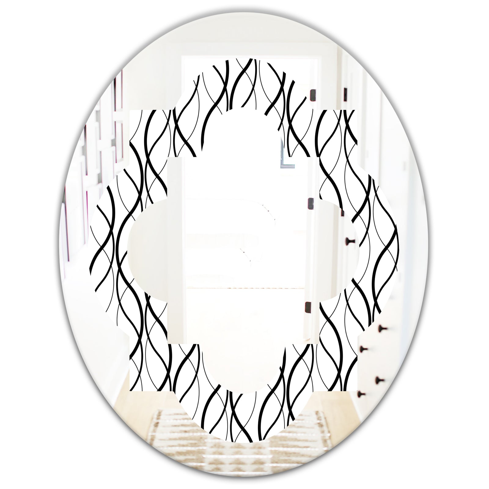 Retro Geometrical Abstract Minimal Pattern X - Modern Round or Oval Wall Mirror - Quatrefoil