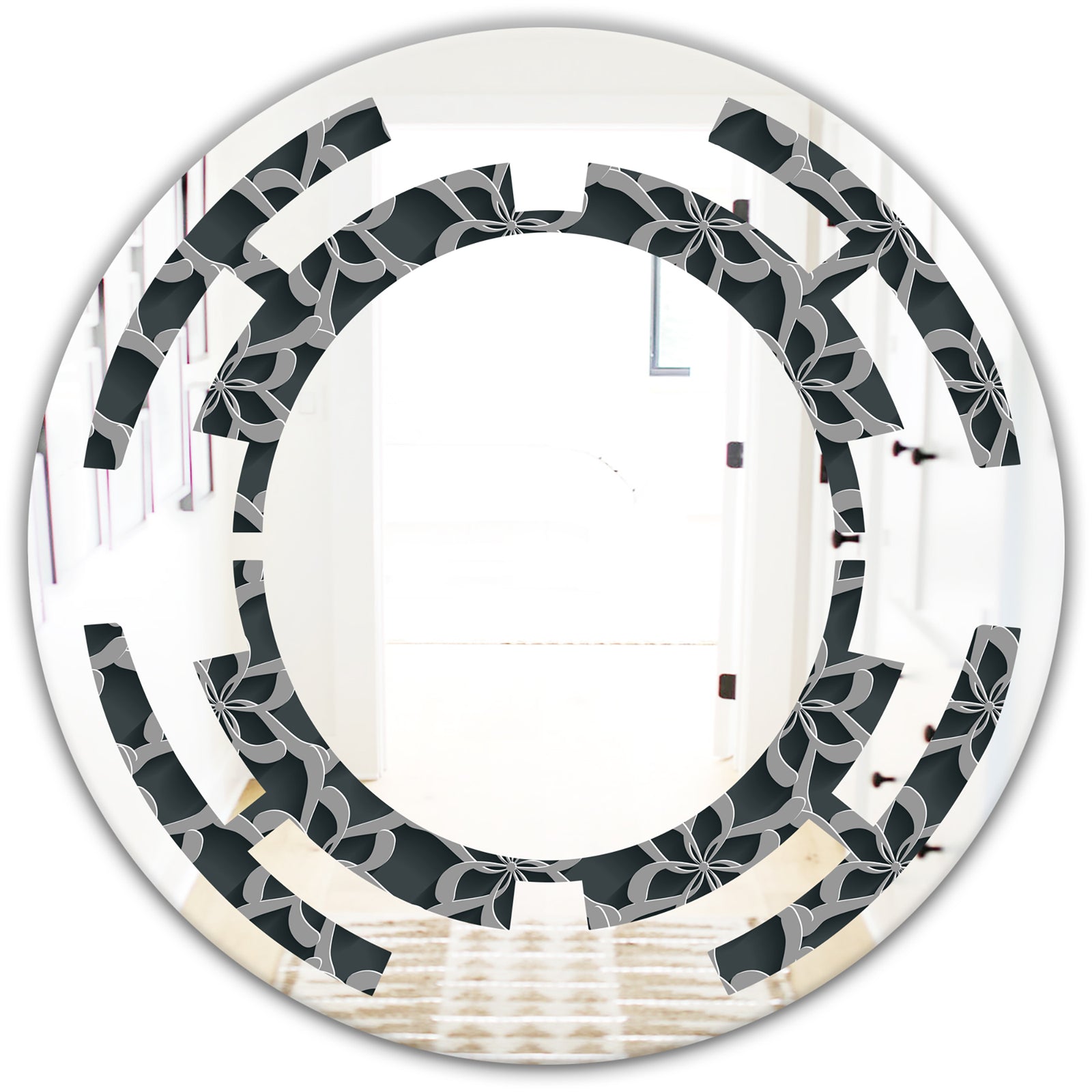 Floral 3d Pattern Background. - Modern Round or Oval Wall Mirror - Space