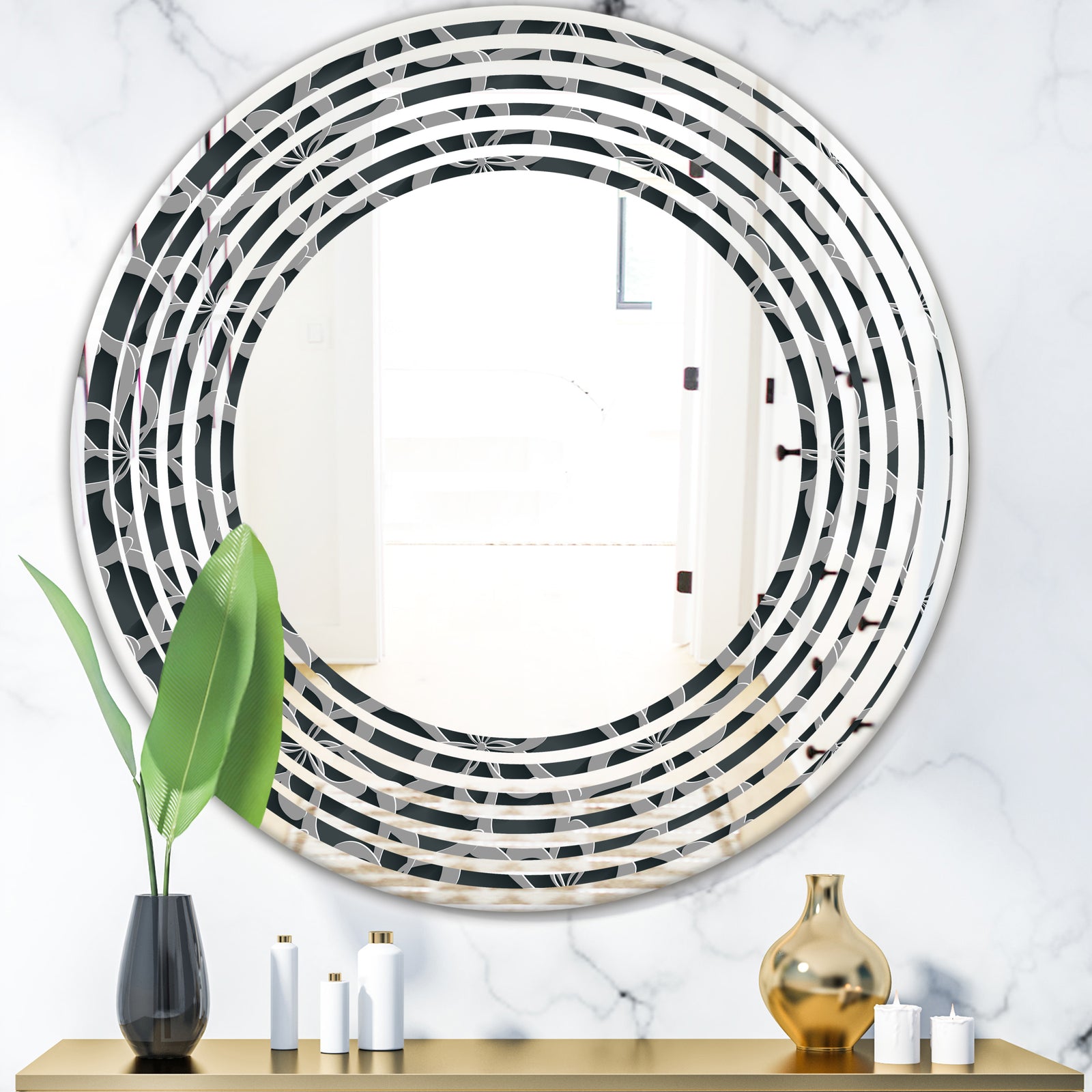 Floral 3d Pattern Background. - Modern Round or Oval Wall Mirror - Wave