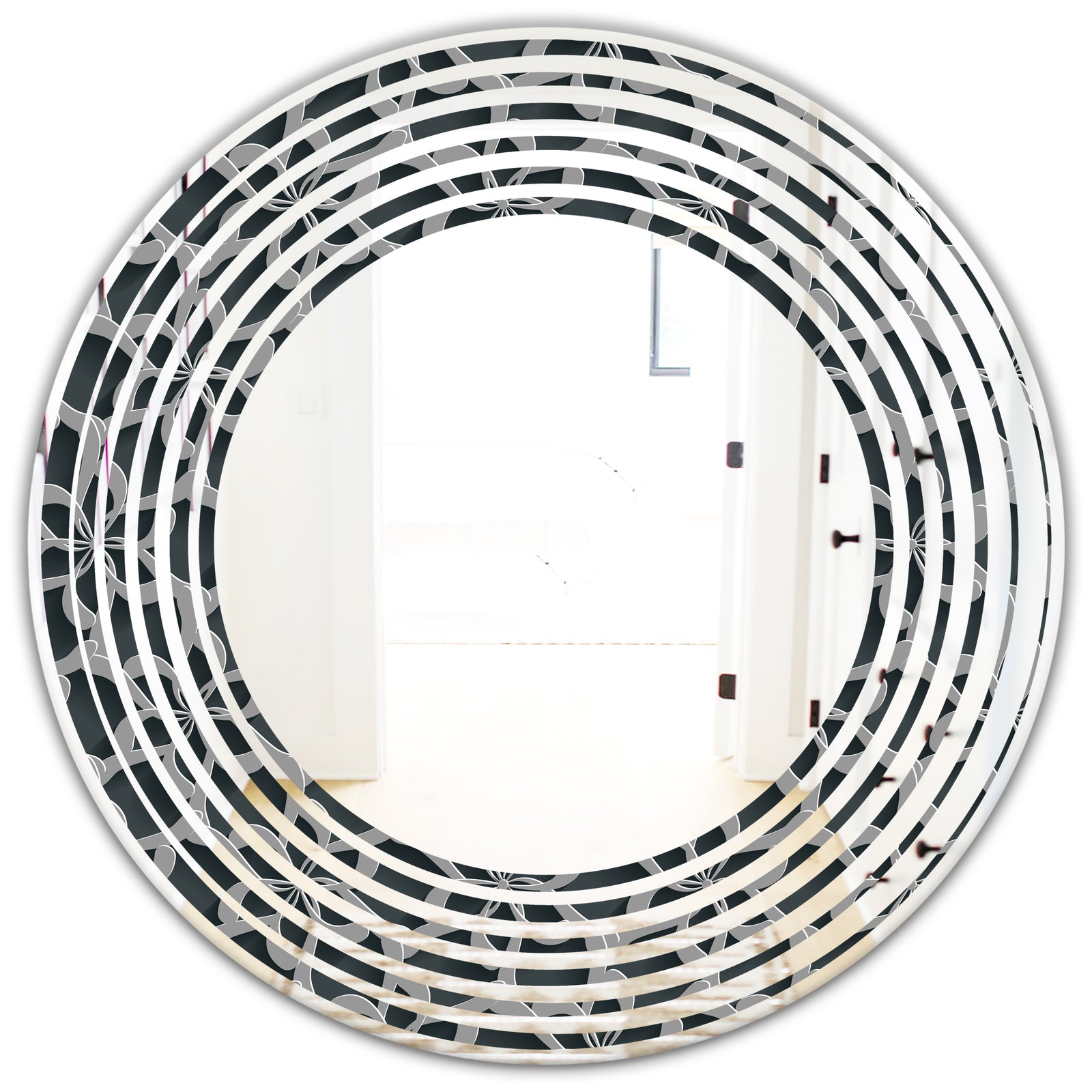 Floral 3d Pattern Background. - Modern Round or Oval Wall Mirror - Wave