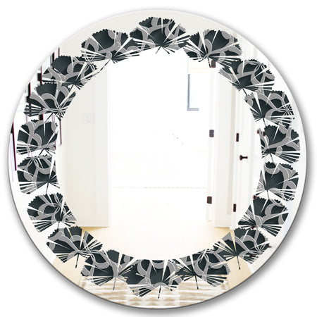 Floral 3d Pattern Background. - Modern Round or Oval Wall Mirror - Leaves