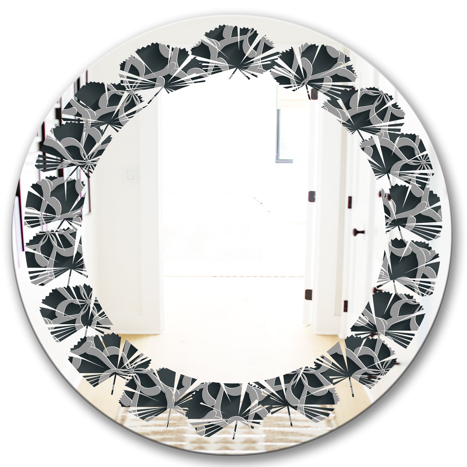 Floral 3d Pattern Background. - Modern Round or Oval Wall Mirror - Leaves