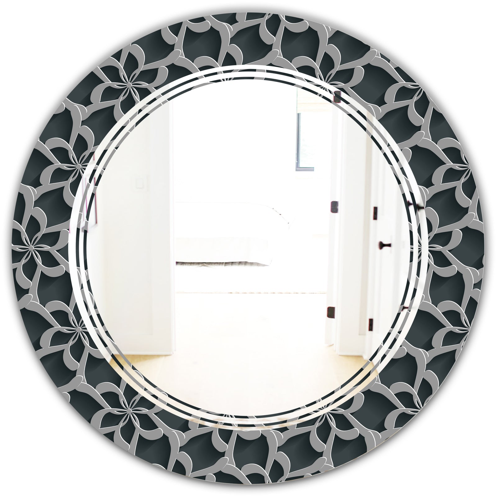 Floral 3d Pattern Background. - Modern Round or Oval Wall Mirror - Triple C