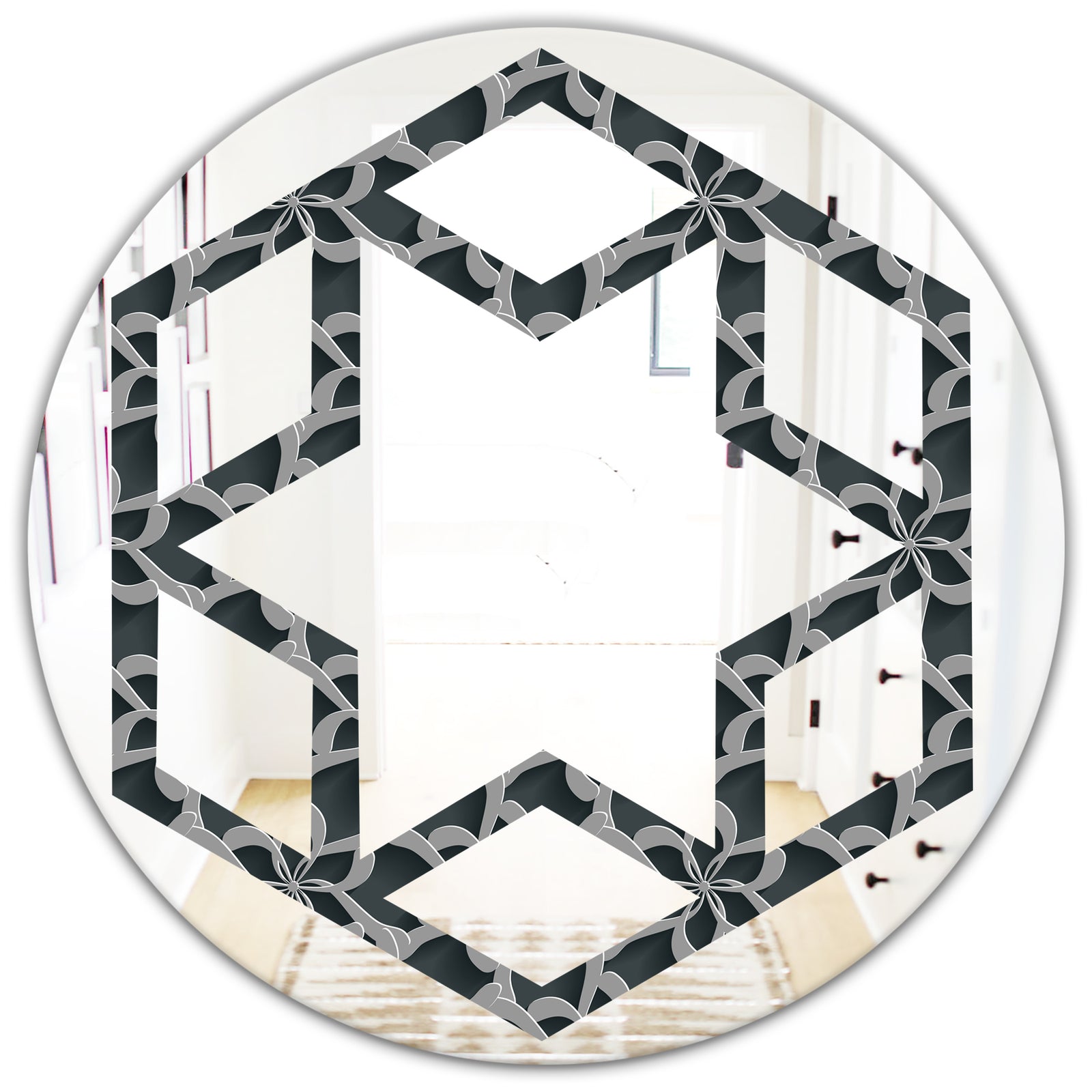Floral 3d Pattern Background. - Modern Round or Oval Wall Mirror - Hexagon Star