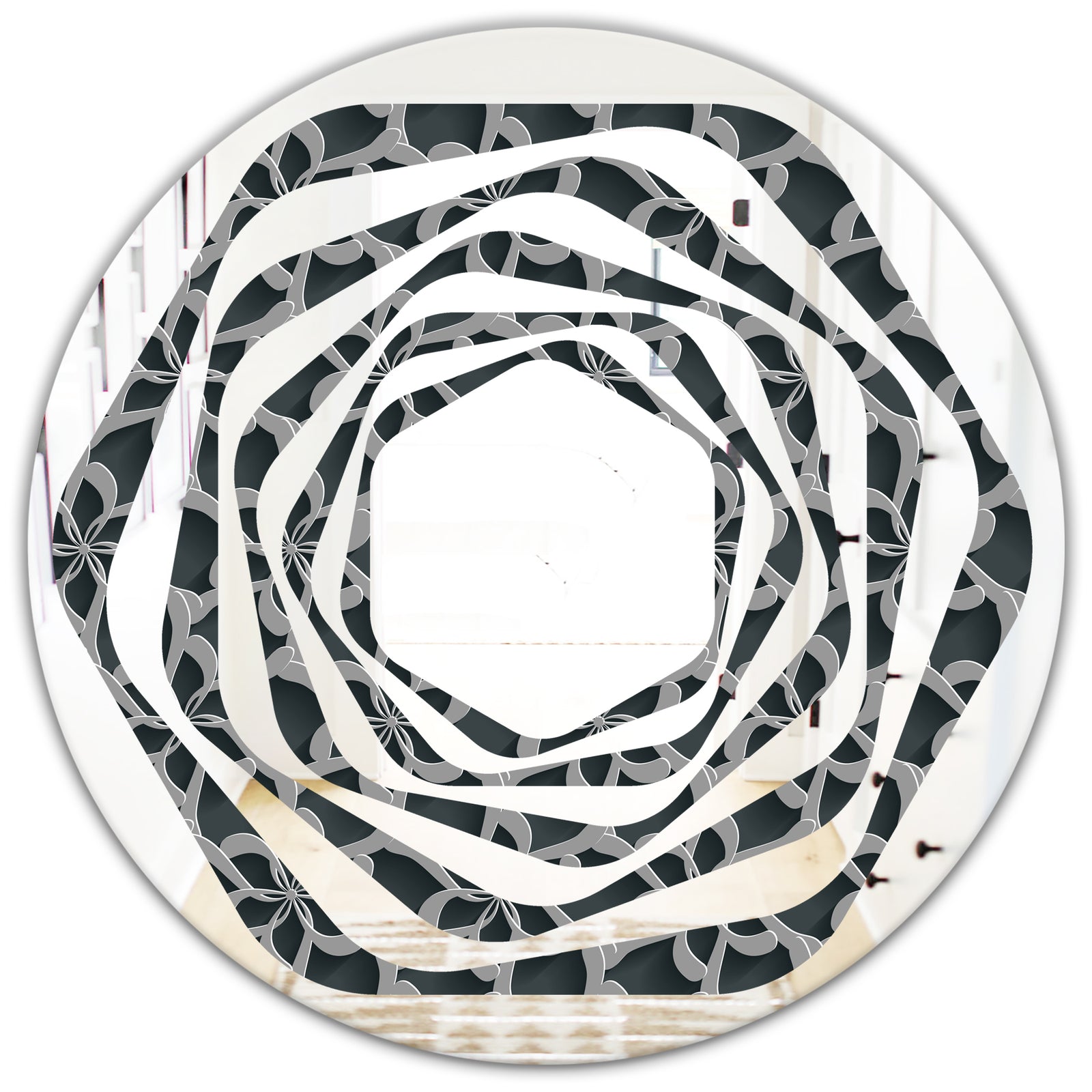 Floral 3d Pattern Background. - Modern Round or Oval Wall Mirror - Whirl