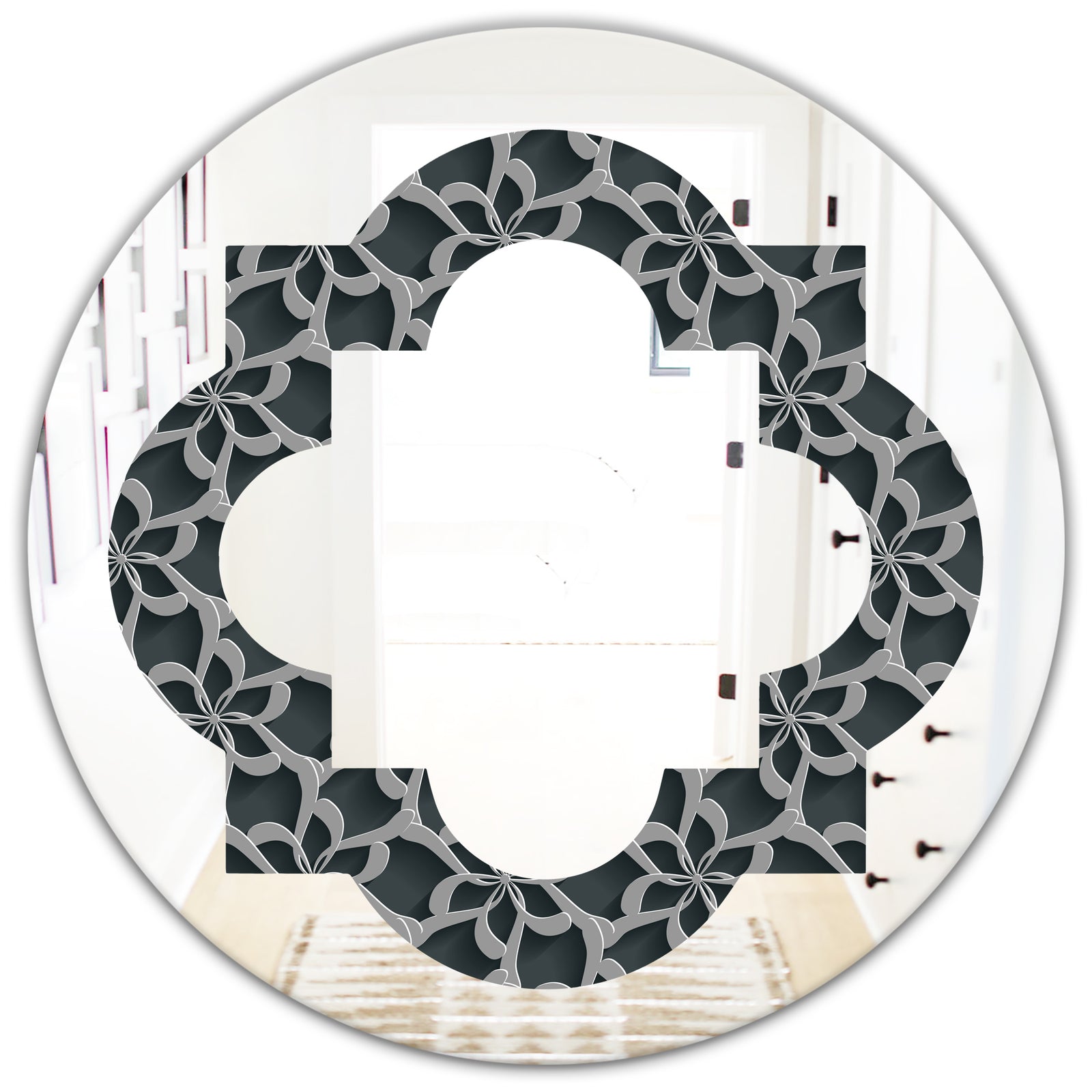 Floral 3d Pattern Background. - Modern Round or Oval Wall Mirror - Quatrefoil