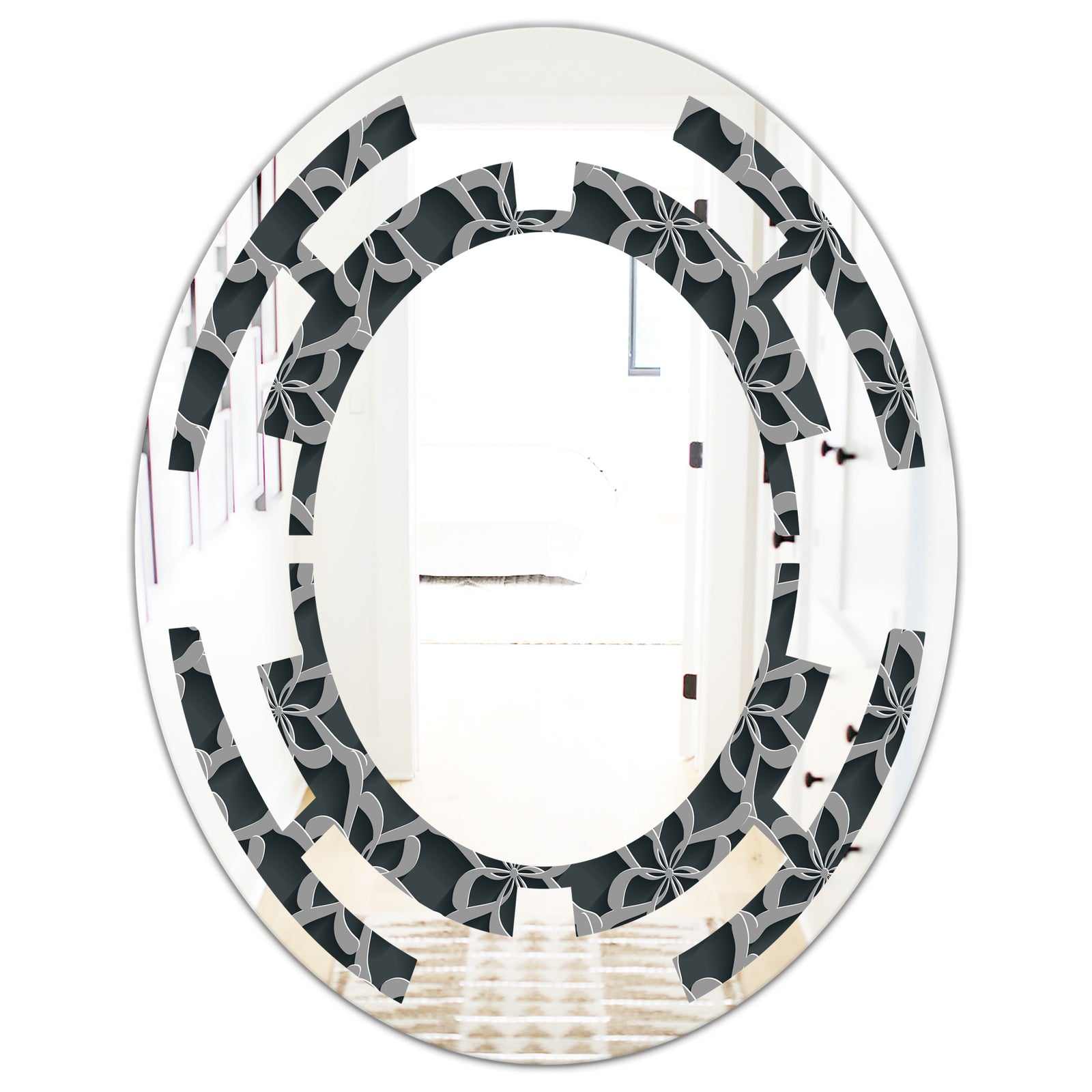 Floral 3d Pattern Background. - Modern Round or Oval Wall Mirror - Space