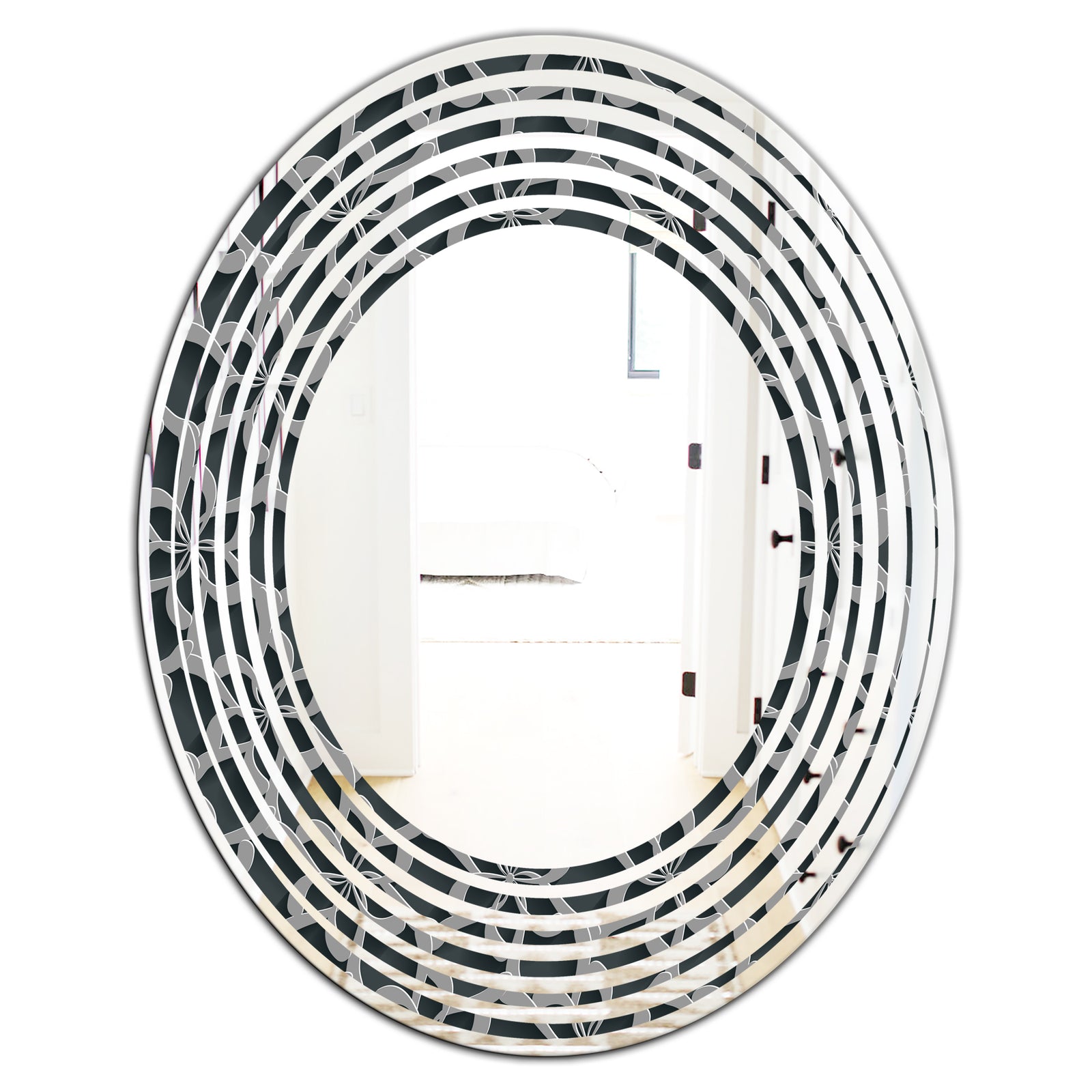 Floral 3d Pattern Background. - Modern Round or Oval Wall Mirror - Wave