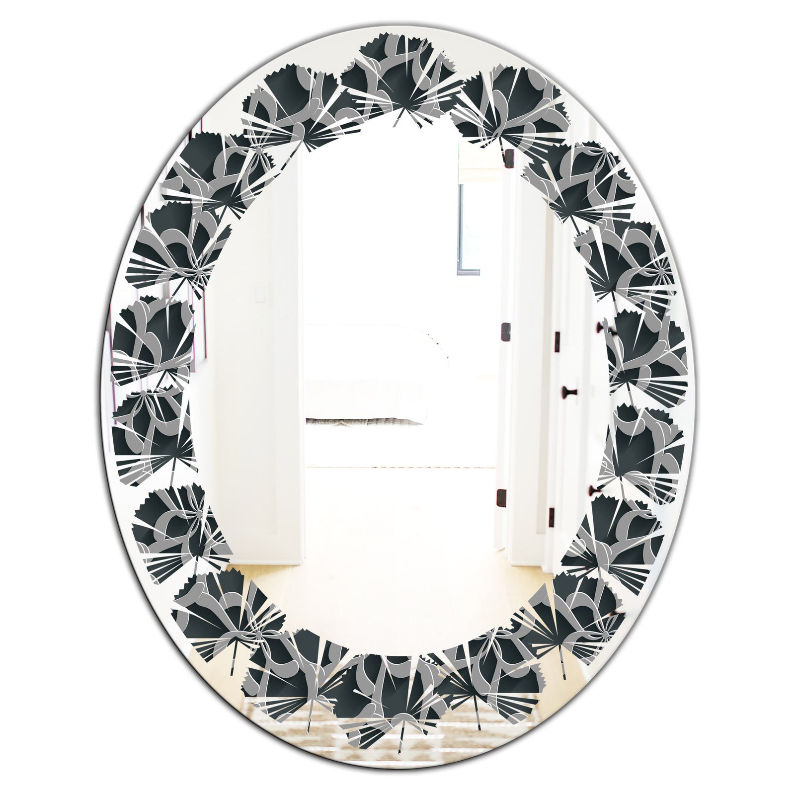 Floral 3d Pattern Background. - Modern Round or Oval Wall Mirror - Leaves