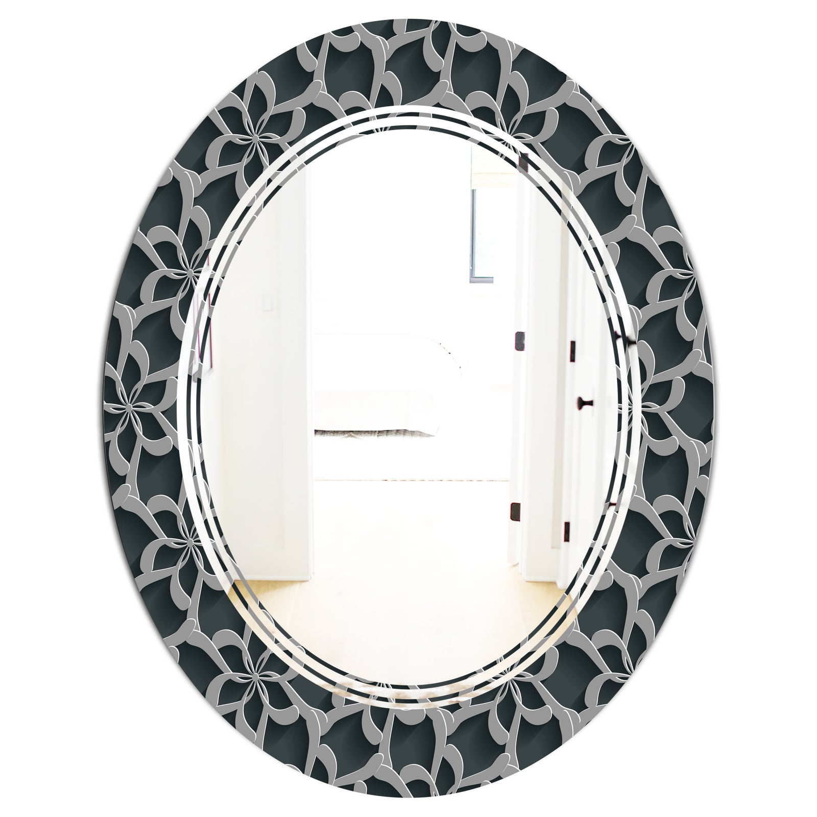 Floral 3d Pattern Background. - Modern Round or Oval Wall Mirror - Triple C