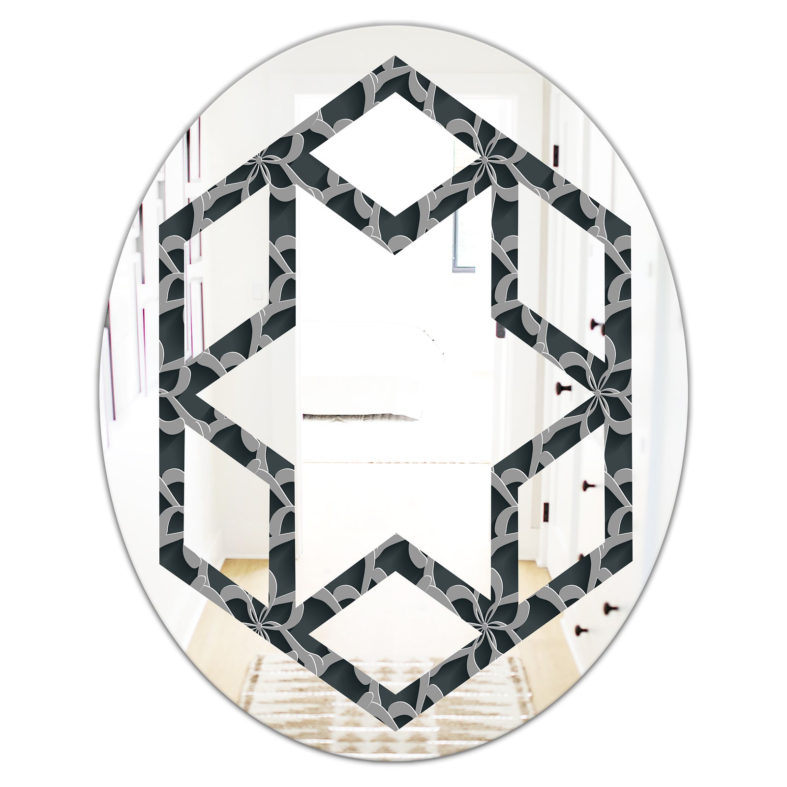 Floral 3d Pattern Background. - Modern Round or Oval Wall Mirror - Hexagon Star