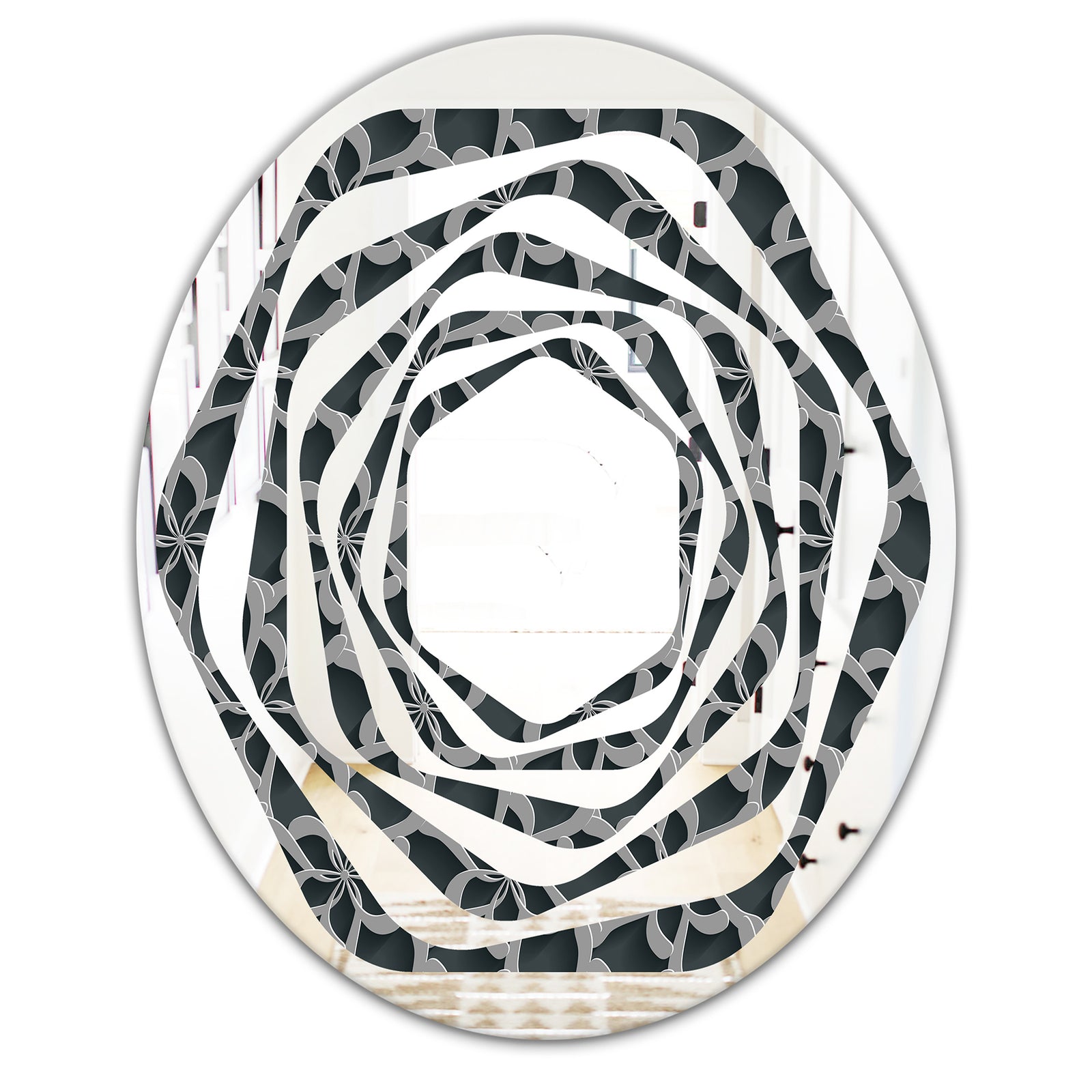 Floral 3d Pattern Background. - Modern Round or Oval Wall Mirror - Whirl