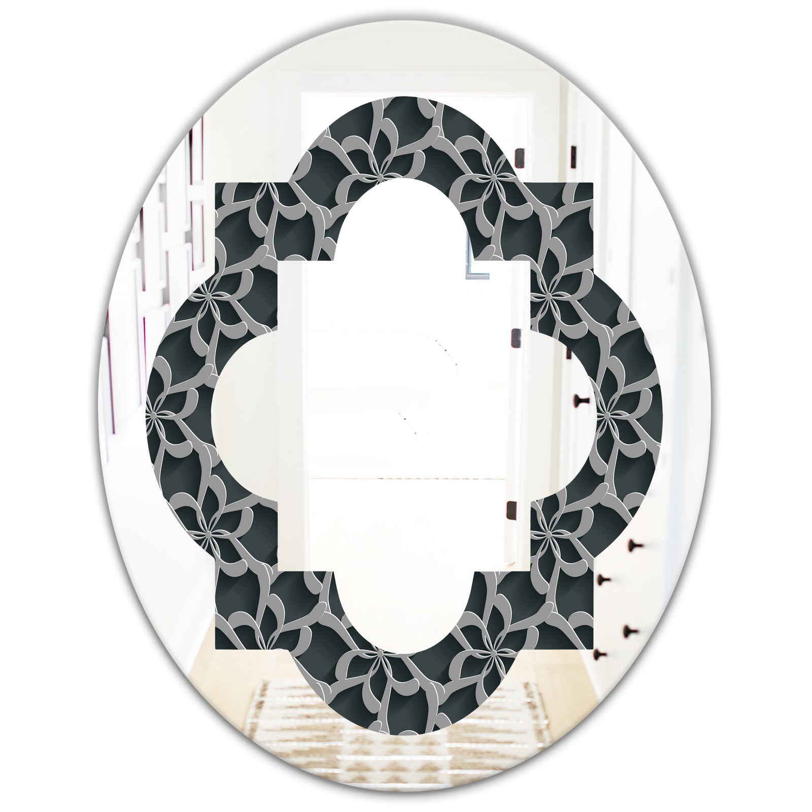 Floral 3d Pattern Background. - Modern Round or Oval Wall Mirror - Quatrefoil