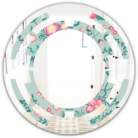 Spring floral pattern in soft pastel colors - Modern Round or Oval Wall Mirror - Space