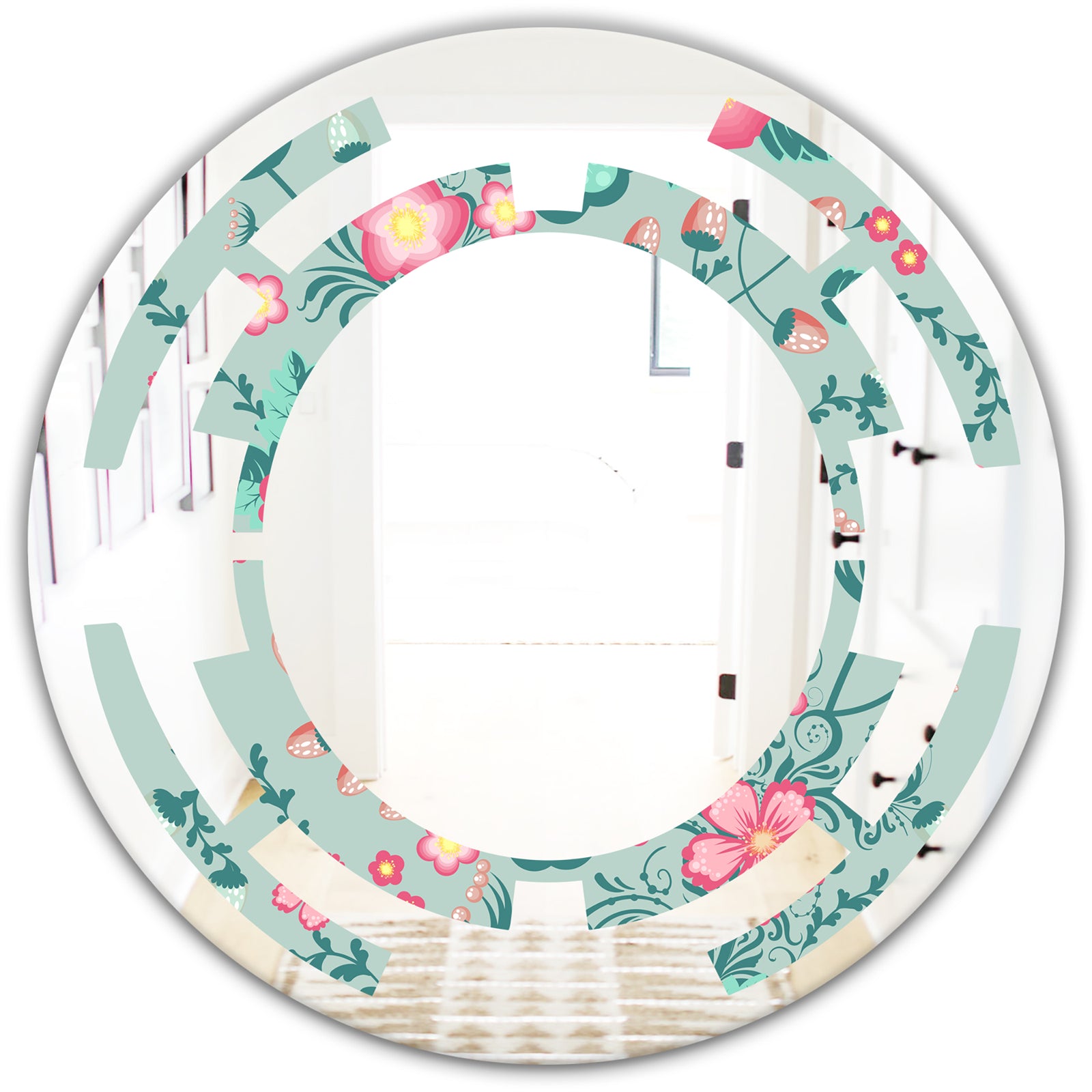 Spring floral pattern in soft pastel colors - Modern Round or Oval Wall Mirror - Space
