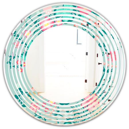 Spring floral pattern in soft pastel colors - Modern Round or Oval Wall Mirror - Wave