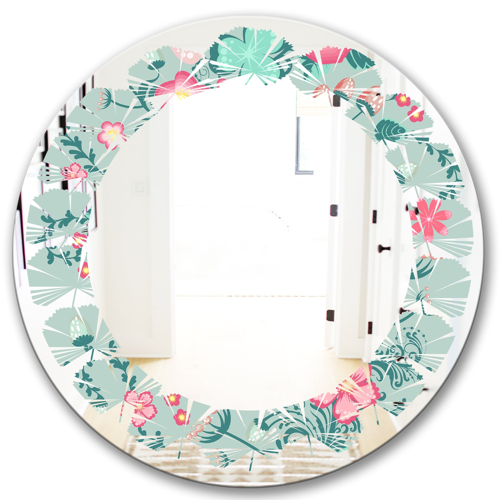 Spring floral pattern in soft pastel colors - Modern Round or Oval Wall Mirror - Leaves