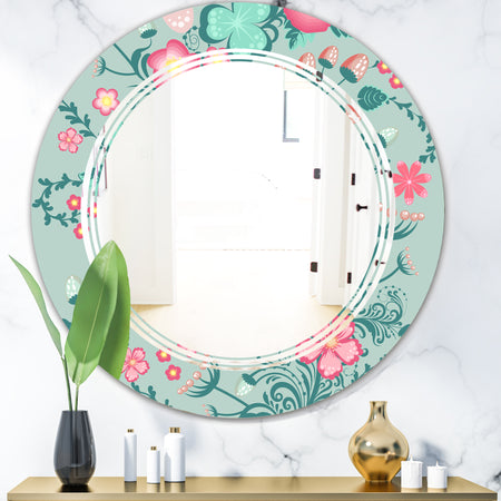 Spring floral pattern in soft pastel colors - Modern Round or Oval Wall Mirror - Triple C