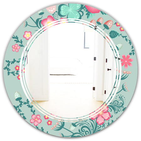 Spring floral pattern in soft pastel colors - Modern Round or Oval Wall Mirror - Triple C