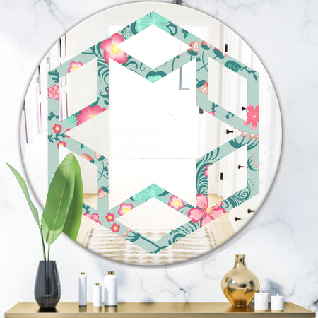 Spring floral pattern in soft pastel colors - Modern Round or Oval Wall Mirror - Hexagon Star