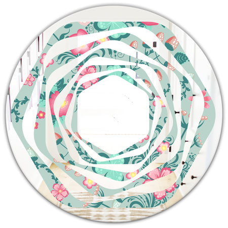 Spring floral pattern in soft pastel colors - Modern Round or Oval Wall Mirror - Whirl