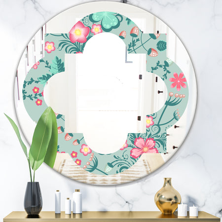 Spring floral pattern in soft pastel colors - Modern Round or Oval Wall Mirror - Quatrefoil