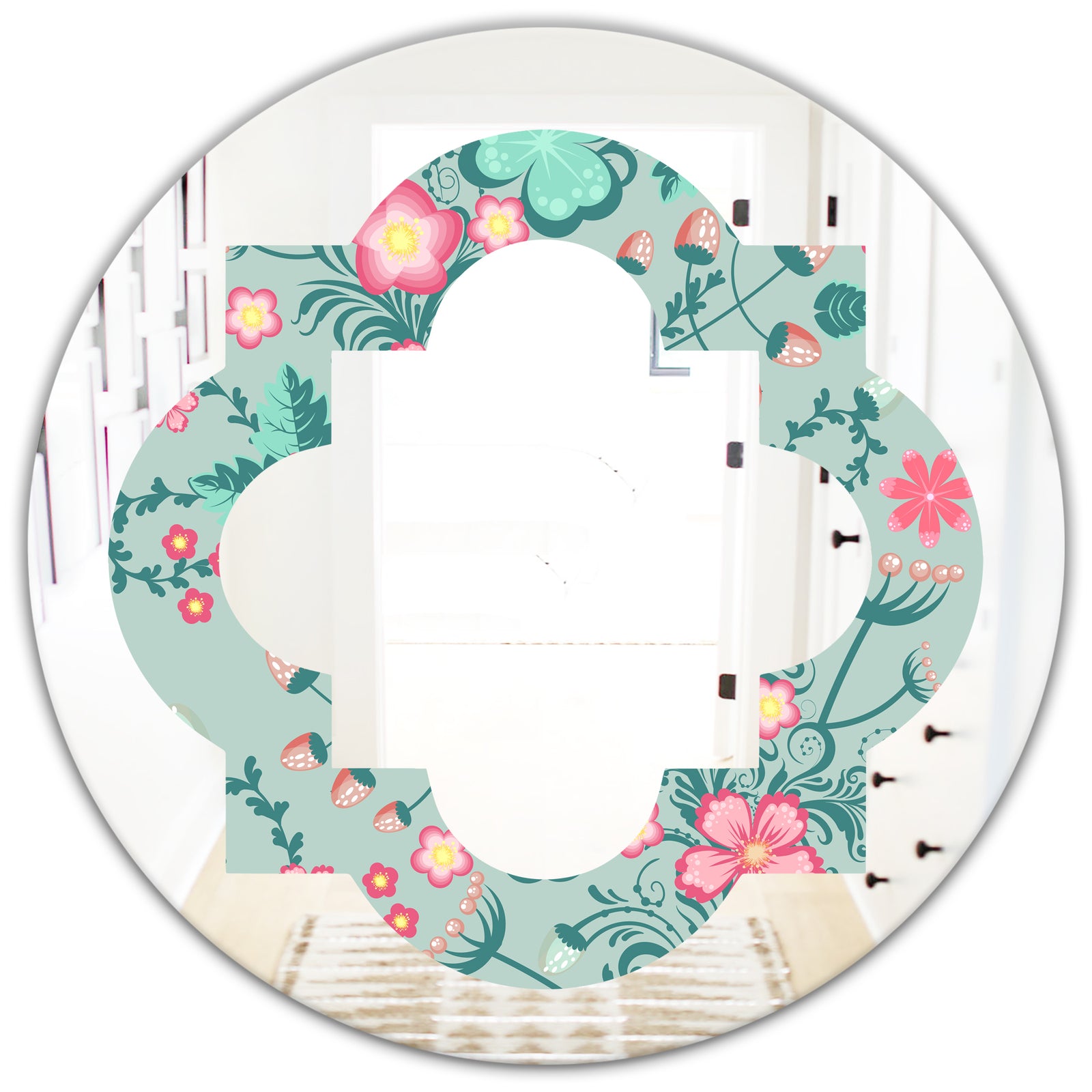 Spring floral pattern in soft pastel colors - Modern Round or Oval Wall Mirror - Quatrefoil