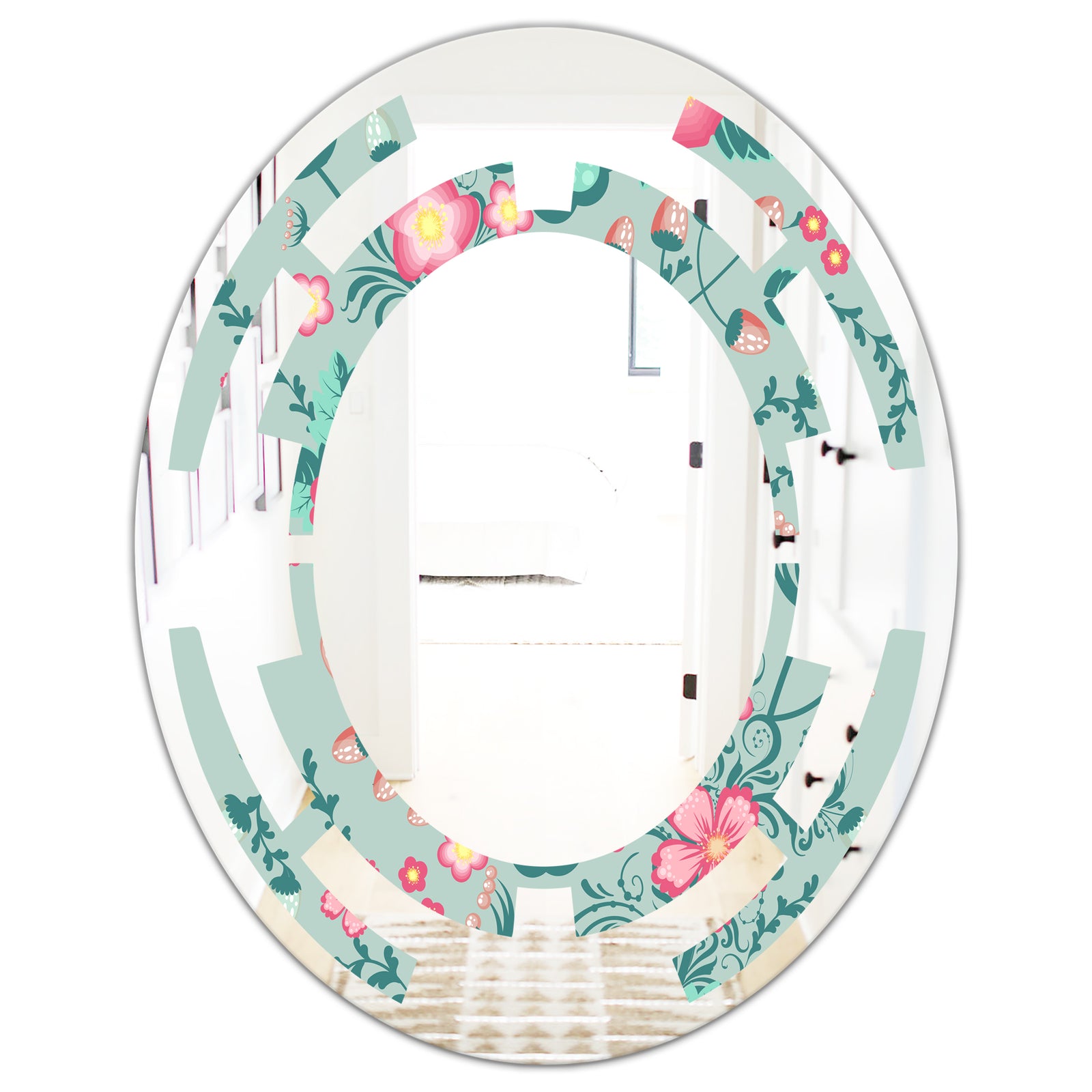 Spring floral pattern in soft pastel colors - Modern Round or Oval Wall Mirror - Space