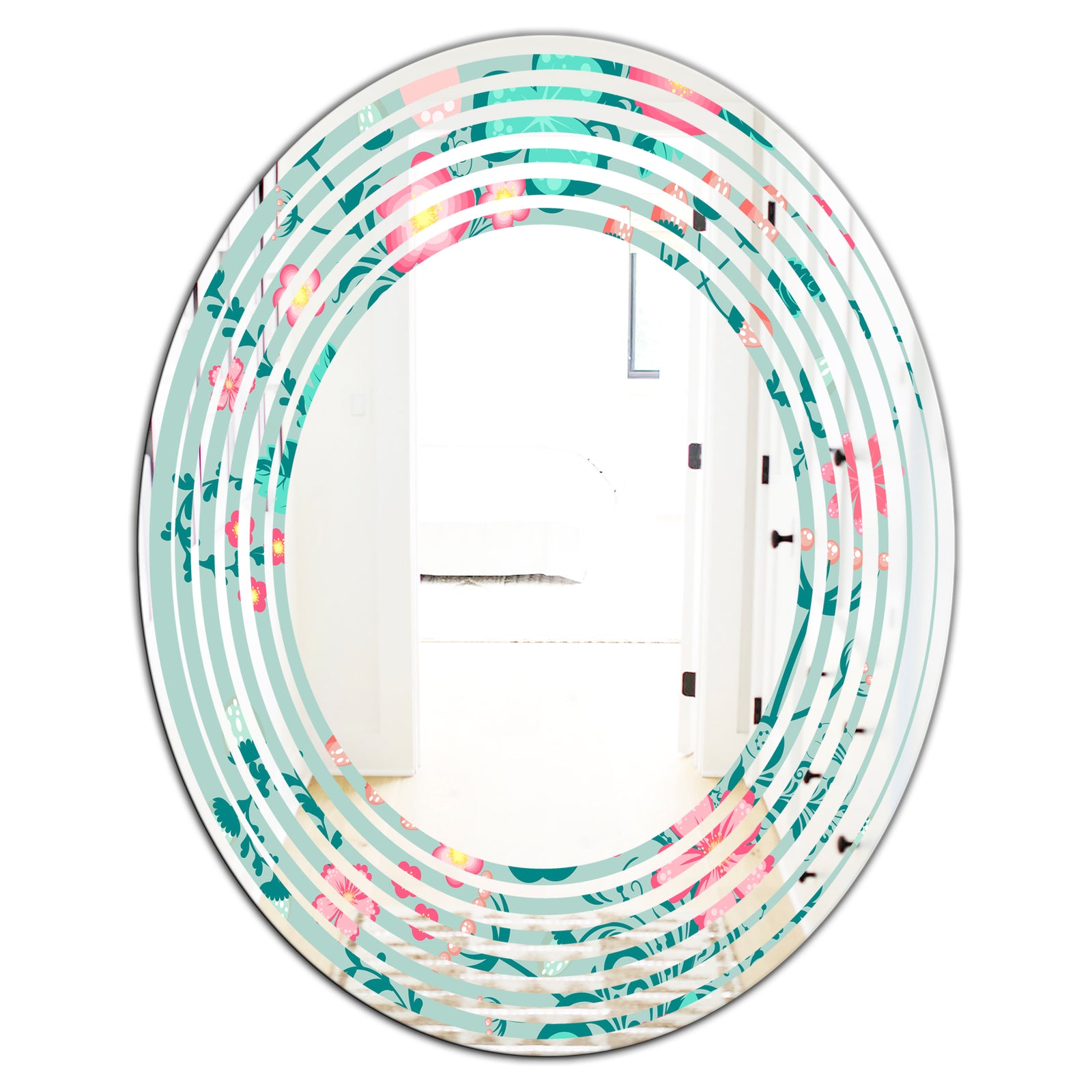 Spring floral pattern in soft pastel colors - Modern Round or Oval Wall Mirror - Wave