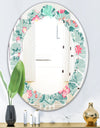 Spring floral pattern in soft pastel colors - Modern Round or Oval Wall Mirror - Leaves