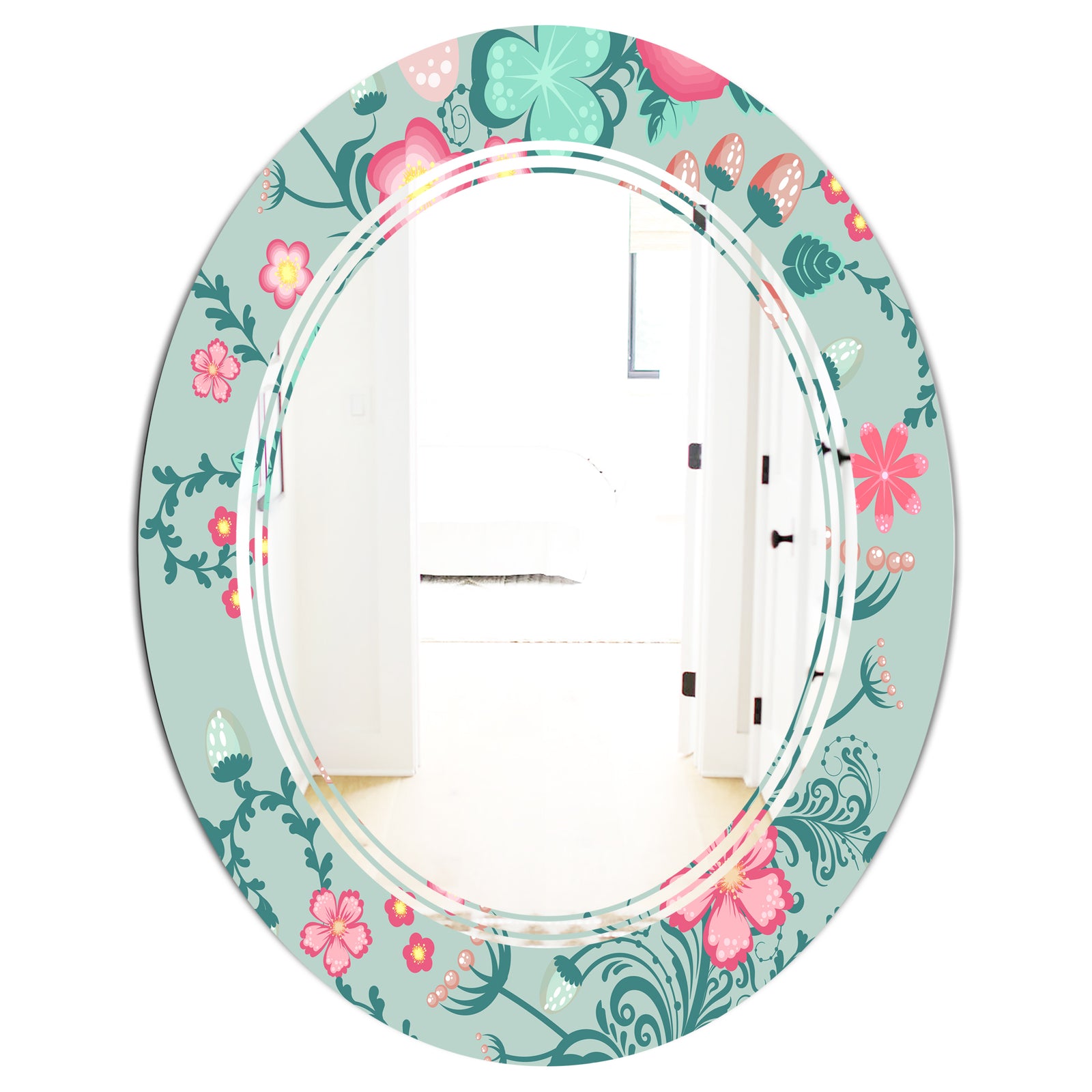 Spring floral pattern in soft pastel colors - Modern Round or Oval Wall Mirror - Triple C