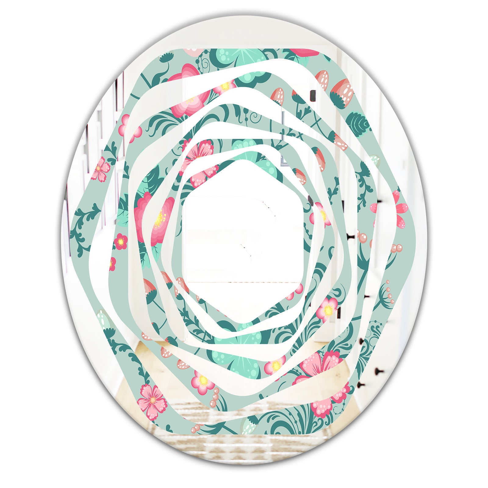 Spring floral pattern in soft pastel colors - Modern Round or Oval Wall Mirror - Whirl